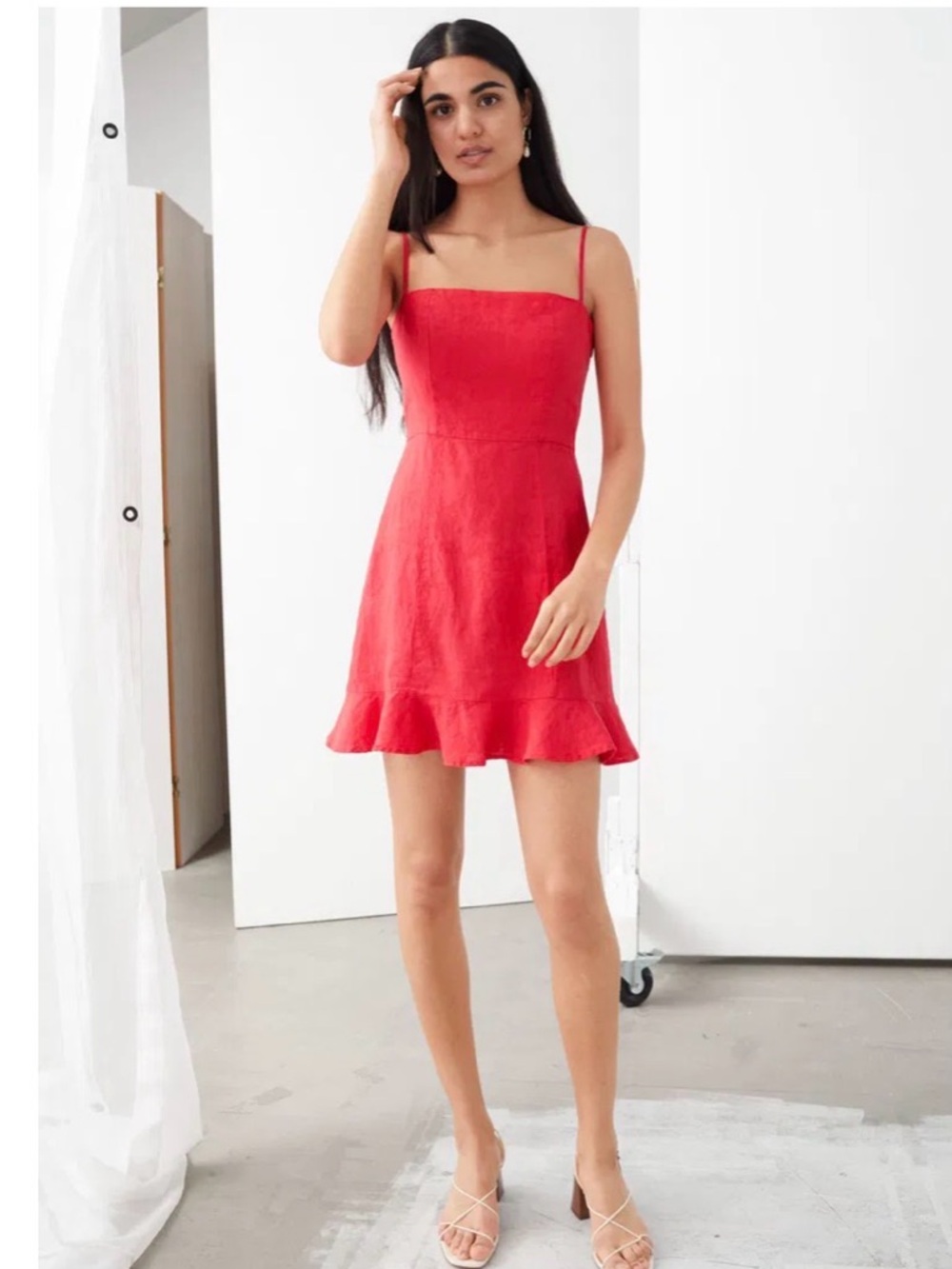 Red Linen Mini Dress - Picture 3 of 3